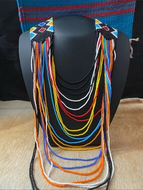 Source Unknown Colorful Multistrand Seed Bead Fringe Necklace
